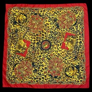 Berkshire Baroque Leopard Print Red Classic Square Scarf Made in Italy 30”X 30”